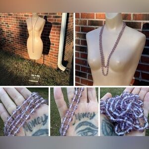 Art Deco 1920-1930s Swarovski Rose De France Knotted Opera Length Necklace